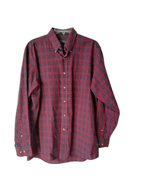 Neil Martin Mens Red Green Plaid Button Shirt Long Sleeve Size 16.5 VTG #I-8